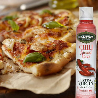 Mantova Chili Flavored Extra Virgin Olive Oil Spray, heart-healthy cooking spray perfect for salads, pasta sauces, or grilling, 100% natural cooking oil made in Italy, olive oil dispenser bottle sprays, drips, or streams with no waste, 8 oz